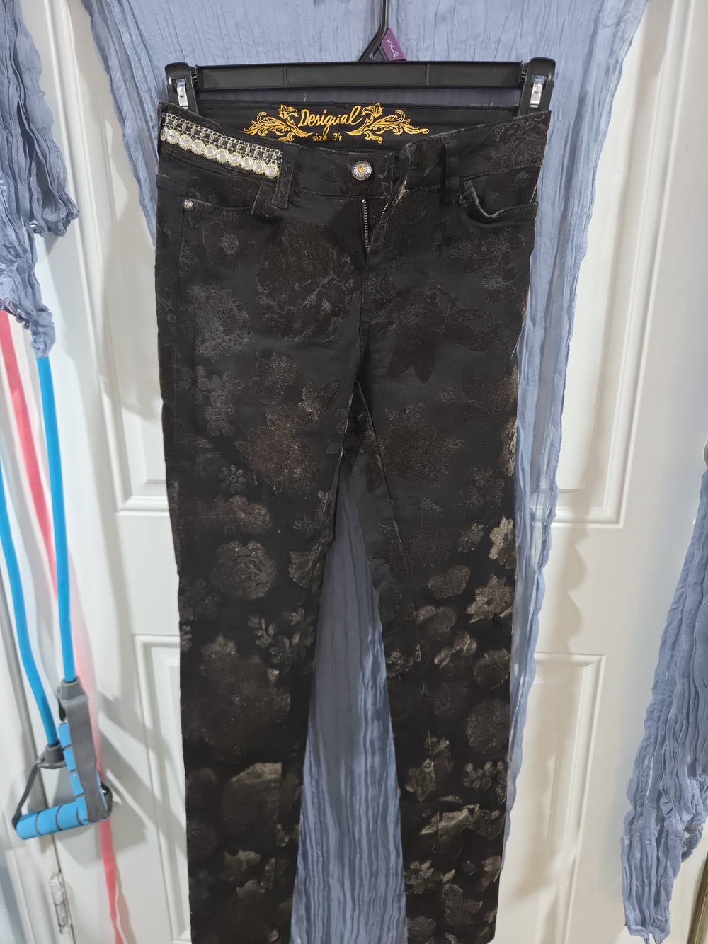 Desigual Black Metallic Floral Skinny Pants